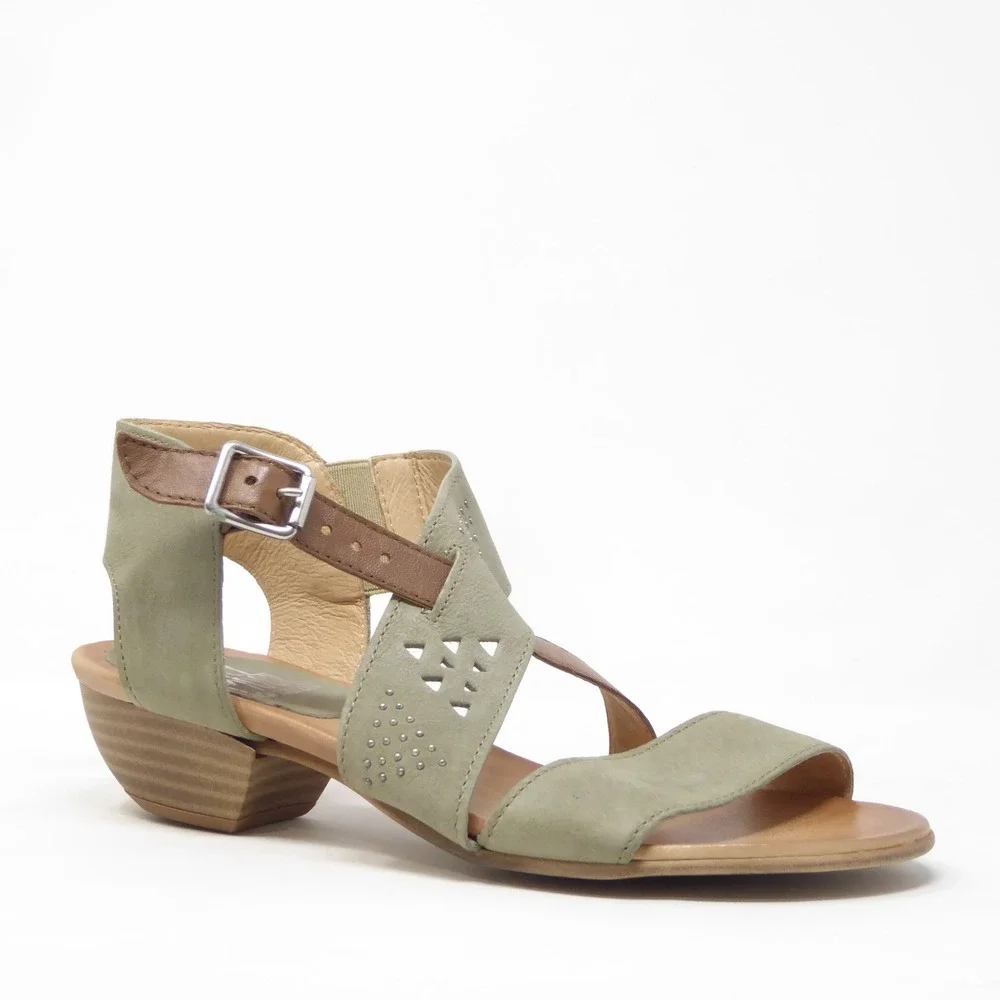 Miz Mooz Womens Sandals Green Leather Cienna Strappy Low Wedge Heels 38 / 7.5